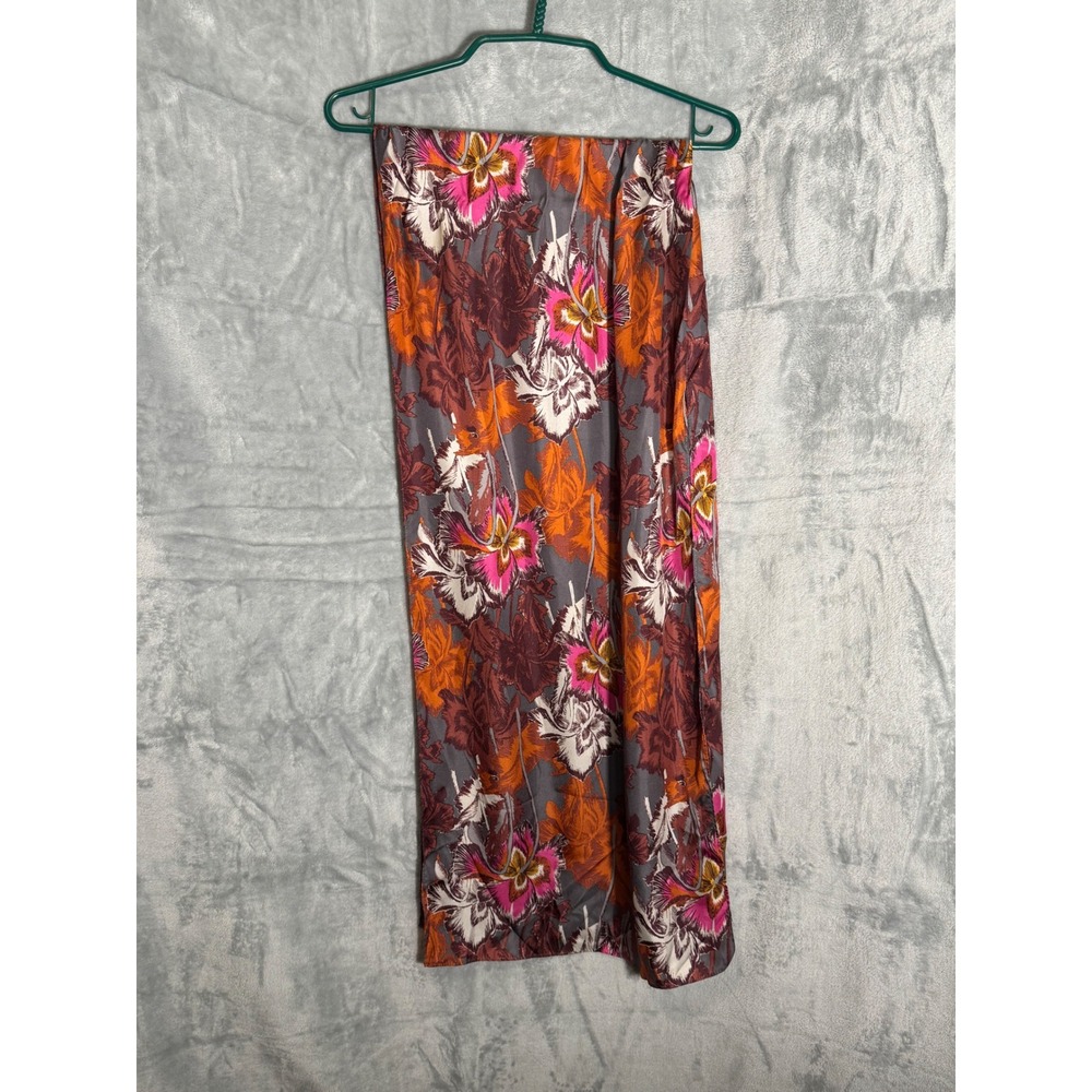 Echo 100% Silk Floral Scarf Pink Orange Grey Rectangular Large Accessory